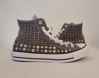 Studded Converse Shoes, Hand Distressed Vintage High Top Studded Shoes *2 sides studded*