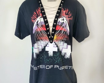 Maglietta con lacci e catena Metallica - Rock Metal Band - Master of Puppets - Maglietta da concerto