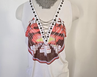 Metallica MOP Vintage Inspired Lace Up Rock Metal Band Tank Top - studded, chain, rock n roll, grunge, concert, band tee