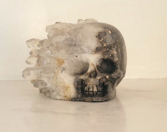 Hand Carved Skull Geode Crystal Quartz