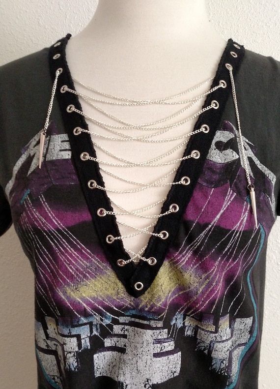 Metallica Lace Up Chain T Shirt - Rock Metal Band - Master of Puppets - Concert Shirt