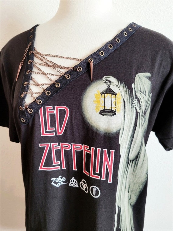 Led Zeppelin T-shirt Lace up With Chain - Asymmetrical Led Zeppelin T-shirt Lace up With Chain - Asymmetrical