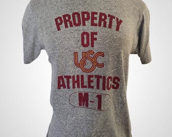 Vintage Collegiate Pacific / Property of USC Trojans T Shirt / Athletics Club / S-M / 1970-1980