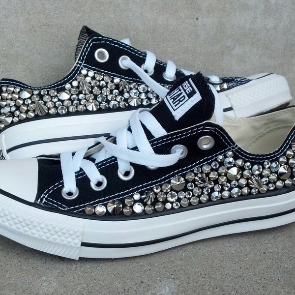 Custom Studded Converse,  Rhinestone and Spike Studded Converse Shoes *2 sides studded*