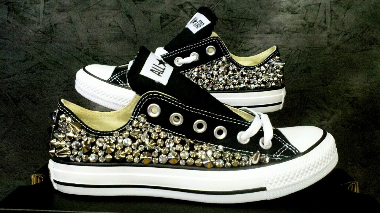 Custom Studded Converse Rhinestone and Spike Studded Converse Shoes All 4 Sides Studded