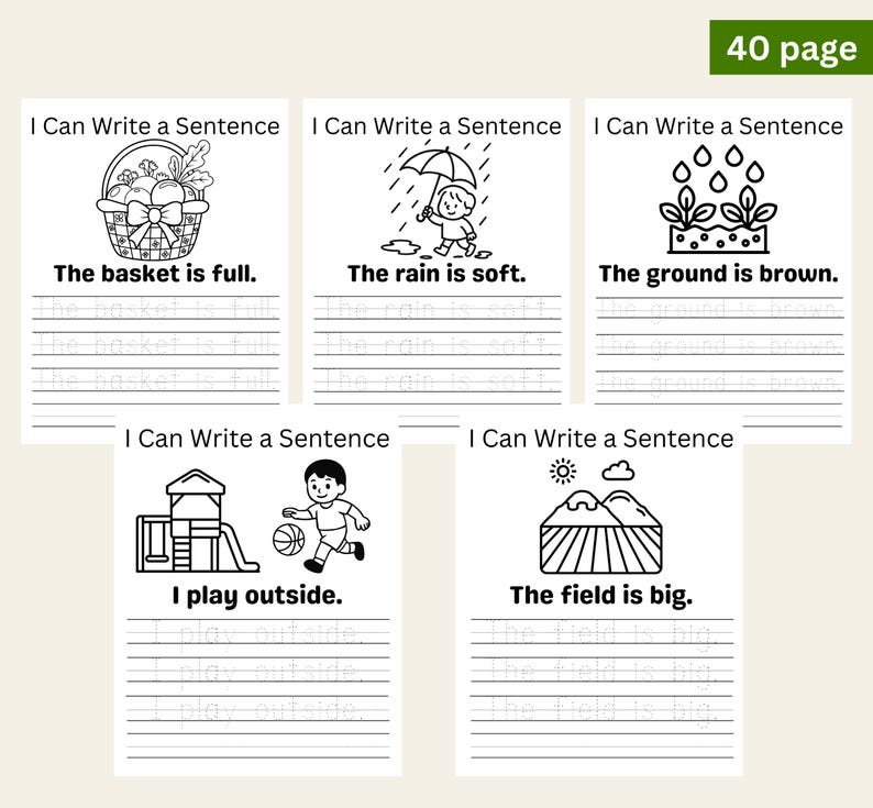 Sentence Trace Sentence Tracing Worksheets: 40 Pages, Kids Writing Practice (printable ...