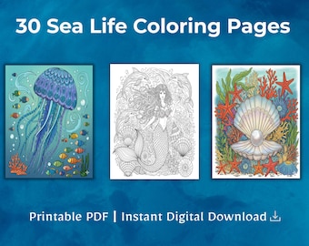 Ocean Life Coloring Book: 30 Relaxing Sea Scenes (Digital Download)