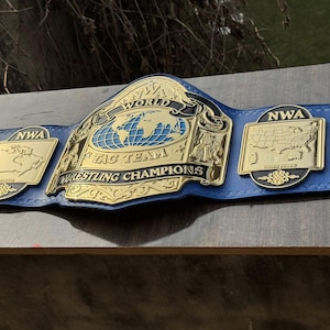 NWA World Tag Team Championship Title Belt 4MM Zinc Pure Leather Strap