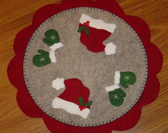 Wollfilz Wollfilz Weihnachtsmützen Candle Mat/Penny Rug Epattern PDF