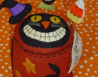 Primitive Wollfilz Halloween Kitty Pinkeep Epattern PDF