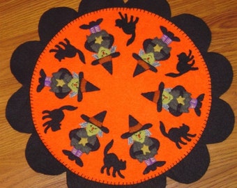 Primitive Wollfilz Halloween Kerze/Tischset Epattern PDF "Welche Hexe"