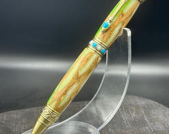 Bolígrafo del suroeste con cholla y resina verde claro