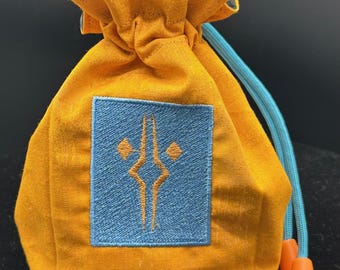 Bolsa de dados temática del logotipo de Ashoka Fulcrum de Star Wars Mandalorian de 3,5 x 3,5 x 5,5 pulgadas de alto