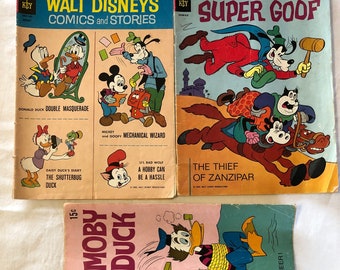 3 cómics de Disney de la década de 1960 con Mickey Mouse, n.° 1 Super Goofy, Donald y Daisy Duck