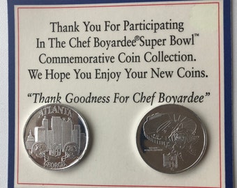 Chef Boyardee SUPER BOWL Coins 1993 #27 & 1994 #28 Atlanta, Georgia New in Package