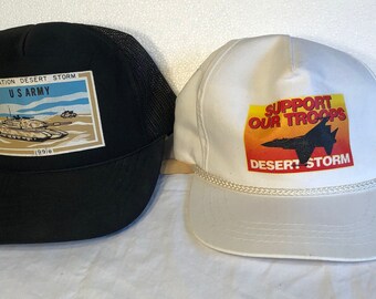 2 Desert Storm War Hats 1991 Support Our Troops & US Army
