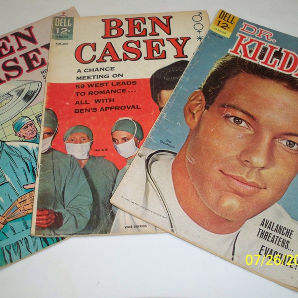 Dr. Kildare 1965 et 2 Ben Casey 1963/1965 Dell dessinées lot de 3