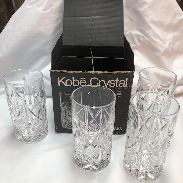 4 Highball Kobe Lead Crystal Glasses