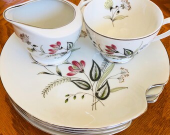 Lefton China Hand Painted Tea Cup, Plates & Creamer 202 Luncheon Set