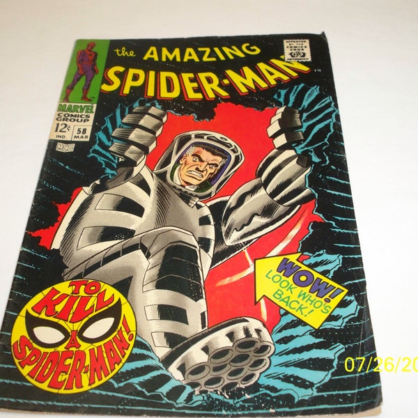 The Amazing Spider-Man Vol. 1 No. 58, 12 cent Marvels Comic Book To Kill A Spiderman 1967 Mar.