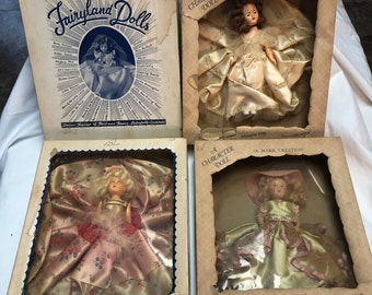 4 Very Old Dolls - 2 Brides and 2 Made of Honors: 2 Character Dolls, 1 Fairyland and 1 Dolls of the Nation from the 1940's