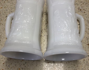 Milk Glass 1960's Embossed Beer Steins Set/2