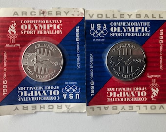 2 Commemorative Olympic Sports Medallion Coin 1996 Archery and Volleyball Still in Package
