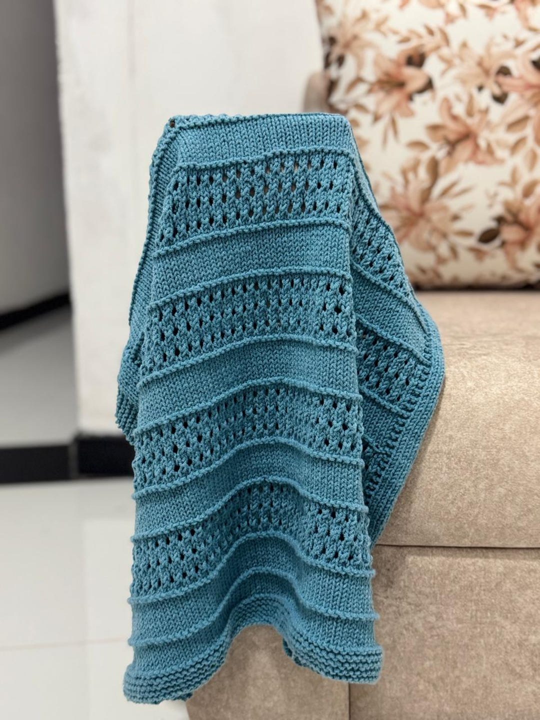 Ocean Ripple Baby Blanket Knitting Pattern | Easy Eyelet Knit | Modern ...