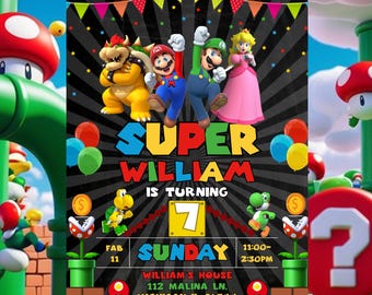 Super Mario Birthday Invitation Mario Party Invite for Kids Boys Girls Instant Download 5x7 inch Editable Canva Template (Digital Download)