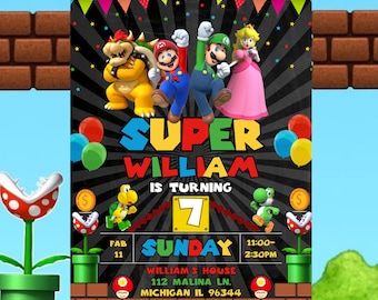 Super Mario Birthday Invitation Mario Party Invite for Kids Boys Girls Instant Download 5x7 inch Editable Canva Template (Digital Download)
