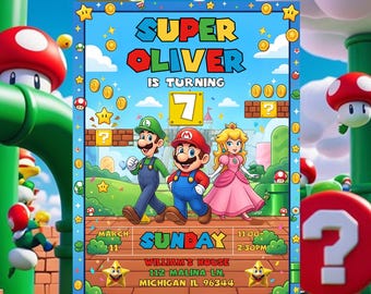 Super Mario Birthday Invitation Mario Party Invite for Kids Boys Girls Instant Download 5x7 inch Editable Canva Template (Digital Download)
