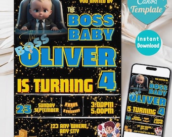 Editable Boss Baby Birthday Invitation: Canva Template (Instant Download)