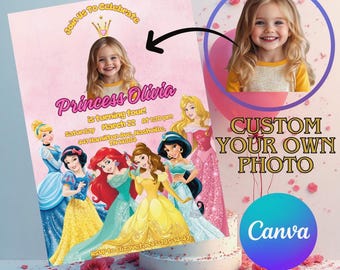 Princess Birthday Invitation Princess Birthday Template Princess Theme Party Princess Invite Princess Canva Template Royal Birthday Invite