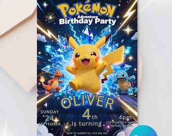 Birthday invitation Pokemon instant download digital invite Pokémon card themed invitation for birthday party pokecard pikachu