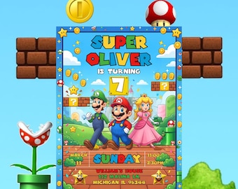 Super Mario Birthday Invitation Mario Party Invite for Kids Boys Girls Instant Download 5x7 inch Editable Canva Template (Digital Download)