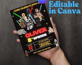 Invitación de cumpleaños imprimible, invitación editable, descarga instantánea, invitación de Star Wars, invitación de Star Wars, fiesta de cumpleaños de Darth Vader