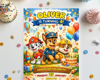 Editable Paw-ty Birthday Invitation Template Puppy Patrol Pup Crew invite layout Canva instant Download, Kids Printable Party Invitation
