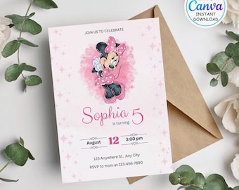 Editable Minnie Mouse Birthday Invitation, Minnie Mouse Birthday, 1st Birthday, Mouse Birthday Invite, Girls minnie invitations