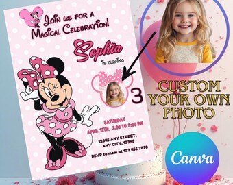 Personalized Editable Minnie Mouse Birthday Invitation, Minnie Mouse Birthday, 1st Birthday, Mouse Birthday Invite, Girls minnie invitations