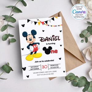 Editable Mickey Mouse Birthday Invitation, Printable Invitation Mickey, 1st birthday Micky Invite, Birthday Boy Invitation 1st, Mickey Mouse