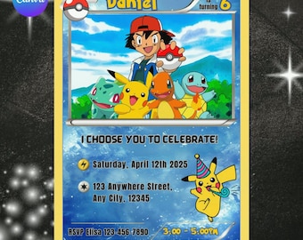 Birthday invitation Pokemon instant download digital invite Pokémon card themed invitation for birthday party pokecard pikachu