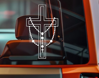 Calcomanía de cruz y rosario / Más de 20 colores / Adhesivo cristiano impermeable para coche / Vinilo de fe para coche, portátil y ventana