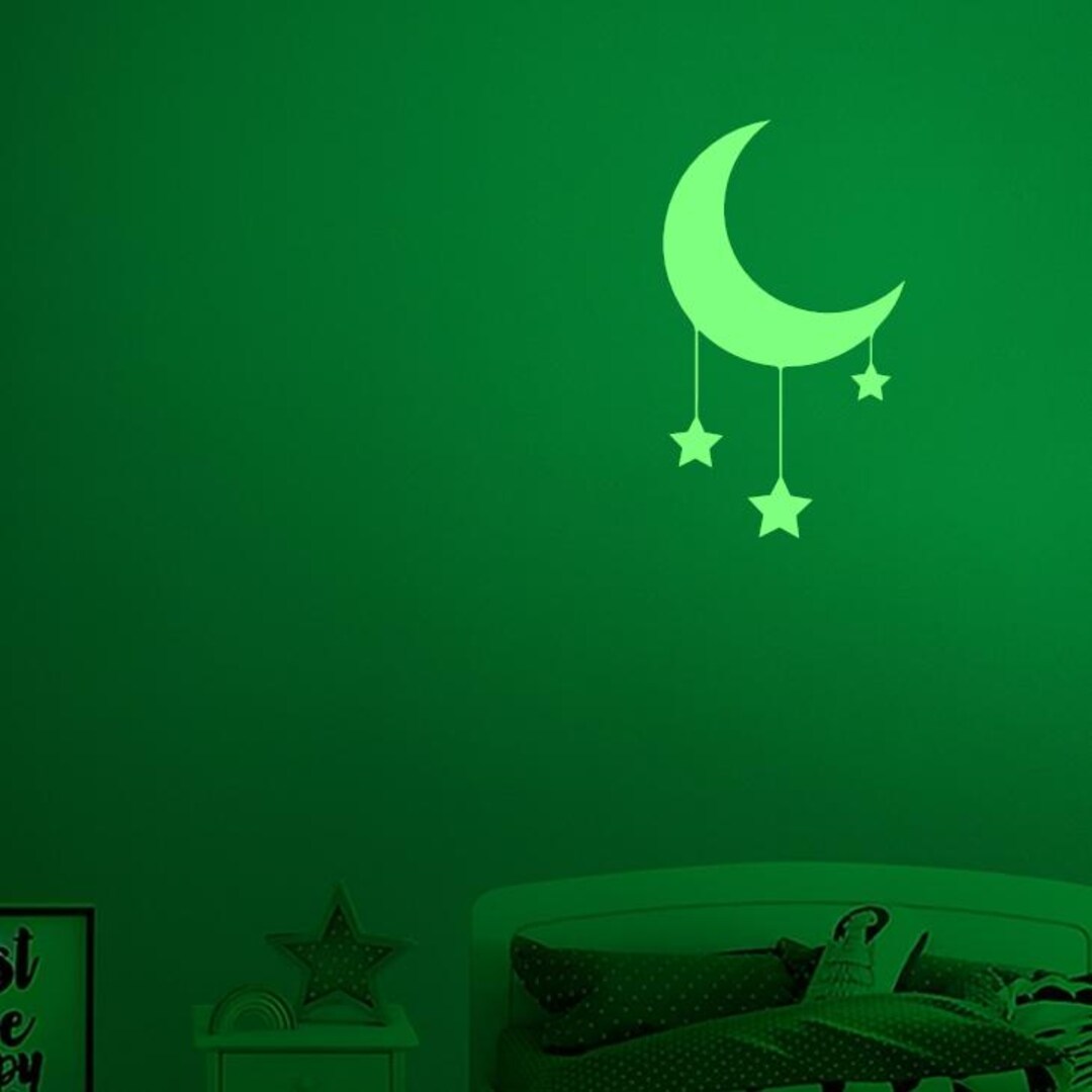 Glow in the Dark Hanging Stars and Moon – Luminous Crescent Wall Decal ...