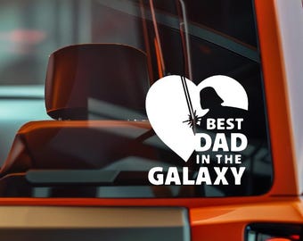 Best Dad in the Galaxy Sticker | Funny Father’s Day Car Decal | Space Theme Vinyl | Sci-Fi Dad Gift | Waterproof Truck Sticker