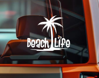 Beach Life Sticker | Waterproof Vinyl Decal for Car, Laptop & Tumbler | 20+ Colors | Summer Palm Tree Coastal Vibes Design