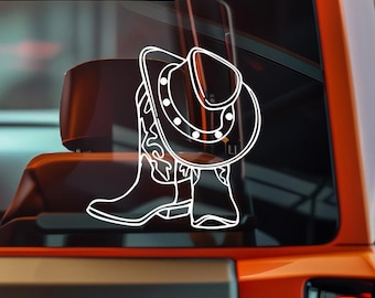 Peut inclure: Contour blanc d'un chapeau et de bottes de cowboy. Le chapeau est centré au-dessus des bottes, avec des coutures décoratives et un bord incurvé. Les bottes ont un bout pointu et des coutures décoratives.