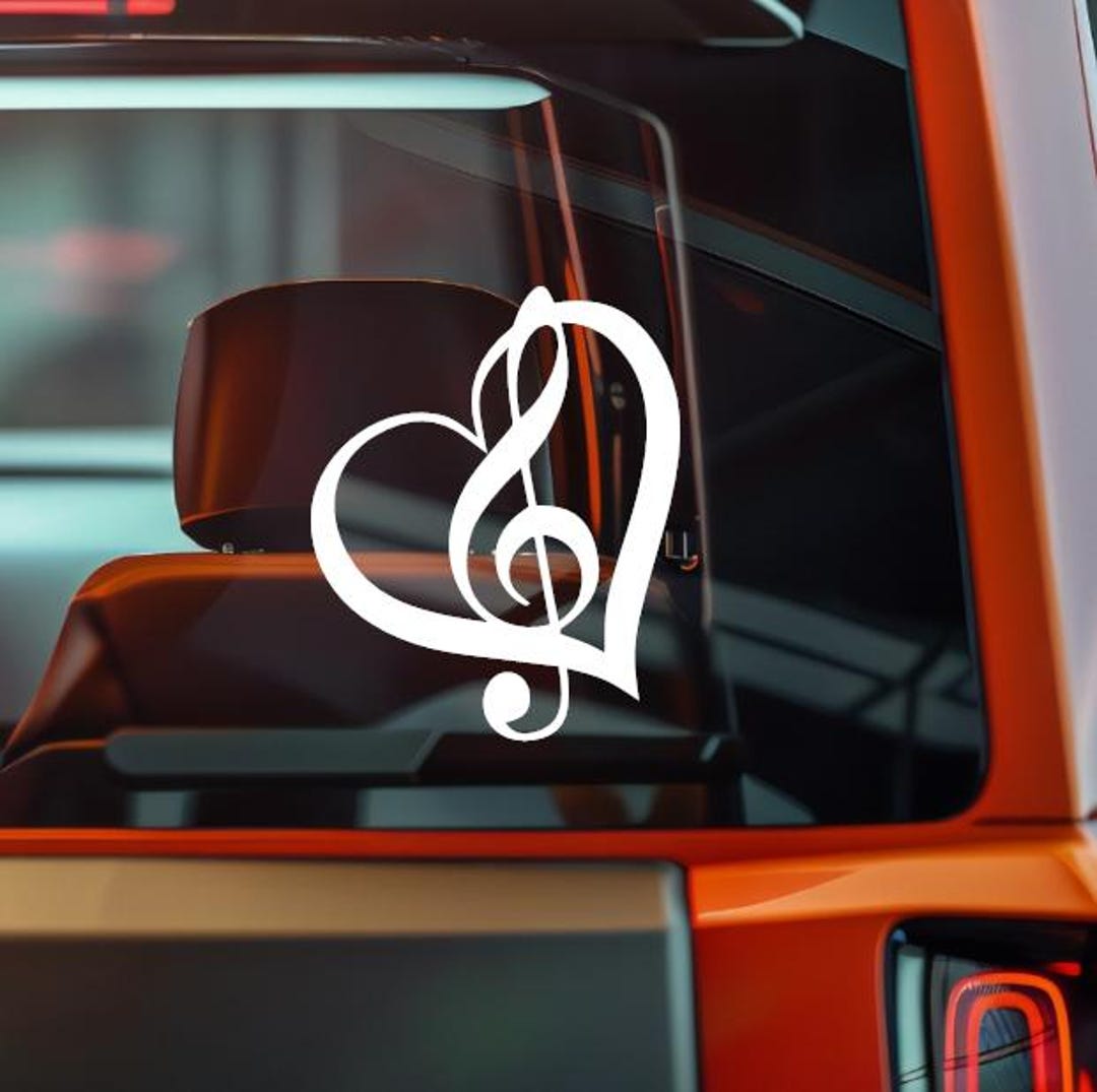 Music Heart Sticker | Treble Clef Heart Vinyl Decal for Car, Laptop, or ...