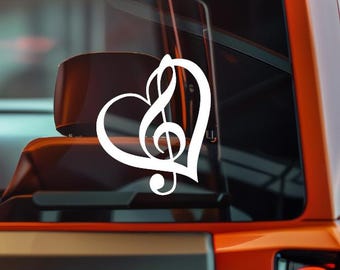 Music Heart Sticker | Treble Clef Heart Vinyl Decal for Car, Laptop, or Instrument Case | Waterproof Music Lover Gift