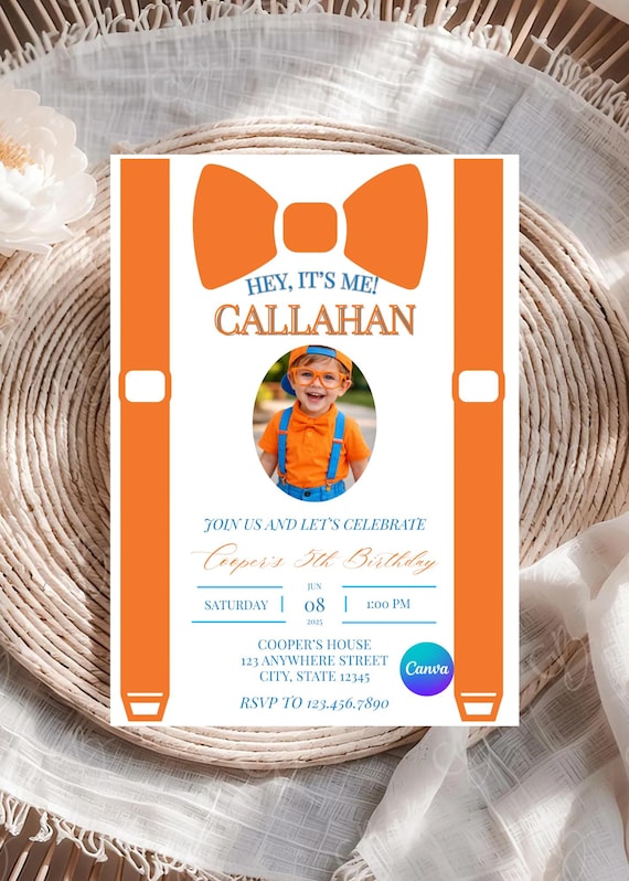 Blue & Orange Construction Birthday Invitation Template, Editable Kids Birthday Party Invite, Excavator Invite, Printable Digital Download