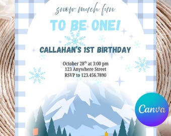 Snow Much Fun To Be One Invite, First Birthday Winter Invitation, Winter Birthday Invite, Snowman 1st Birthday Invitation, Editable Template